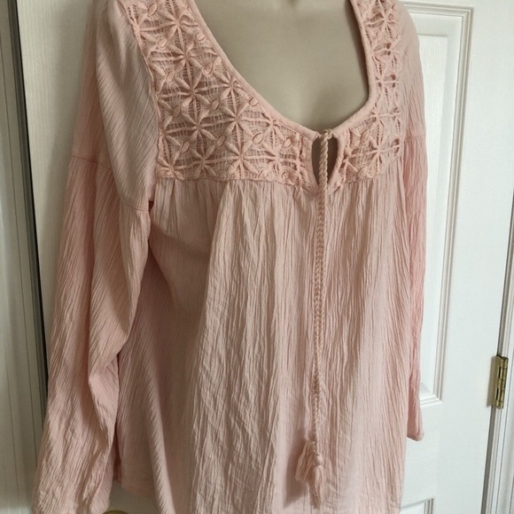 Boho Blush Pink Peasant Embroidered Blouse Soft Girl Cottagecore Tassel Top XS - Picture 6 of 9